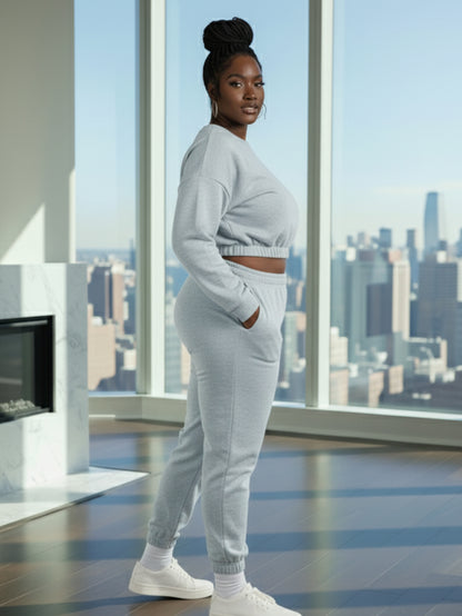 Plus Size French Terry Pullover & Joggers Set