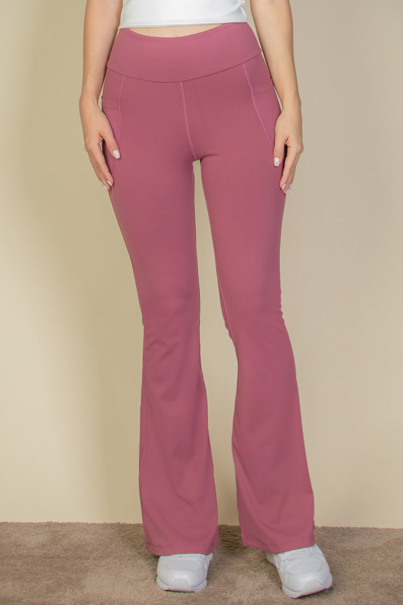 High Waist Side Pocket Flare Leggings - Capella Apparel