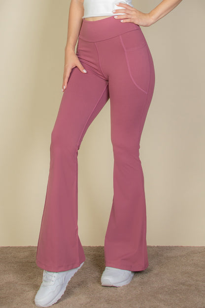 High Waist Side Pocket Flare Leggings - Capella Apparel