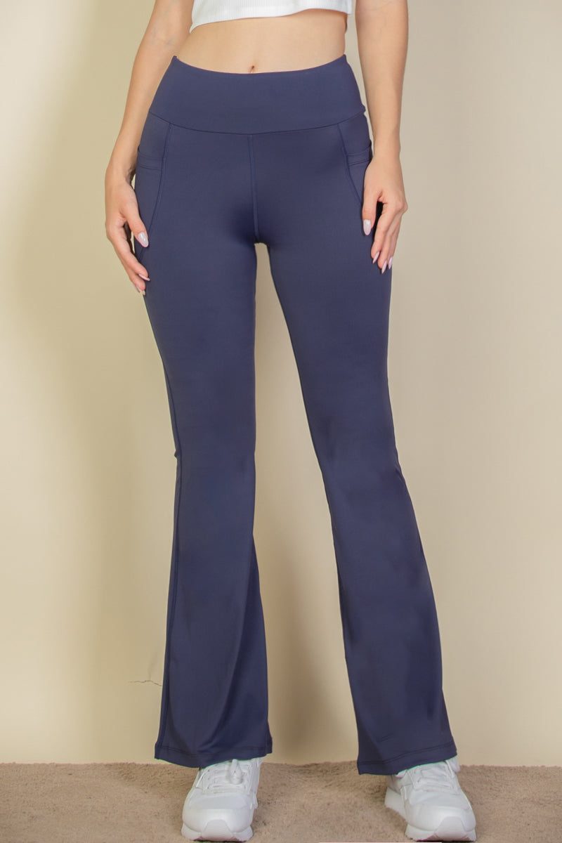 High Waist Side Pocket Flare Leggings - Capella Apparel