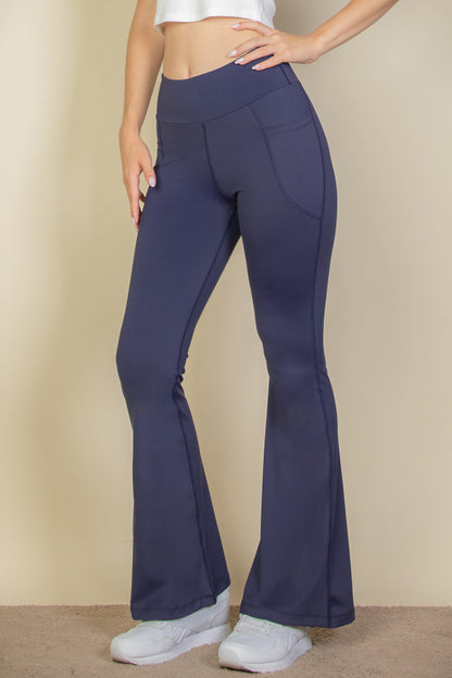 High Waist Side Pocket Flare Leggings - Capella Apparel