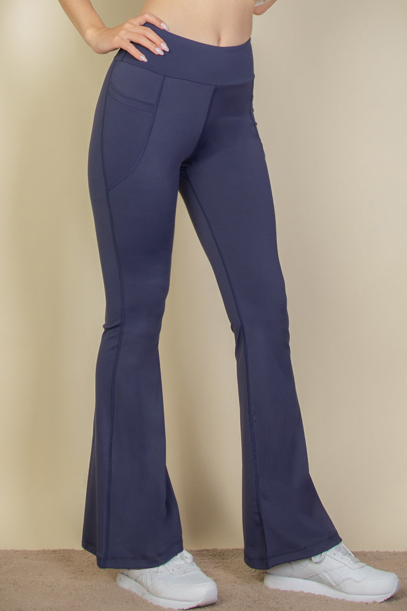 High Waist Side Pocket Flare Leggings - Capella Apparel