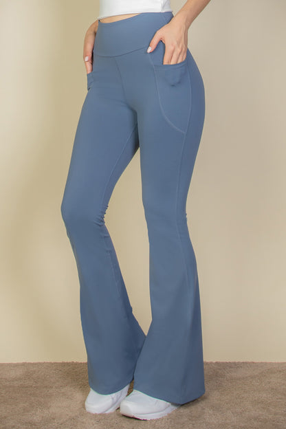 High Waist Side Pocket Flare Leggings - Capella Apparel