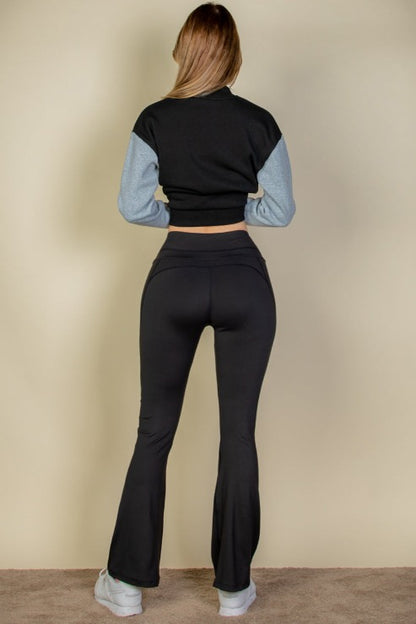 Wide Waistband Flare Leg Pants - Capella Apparel