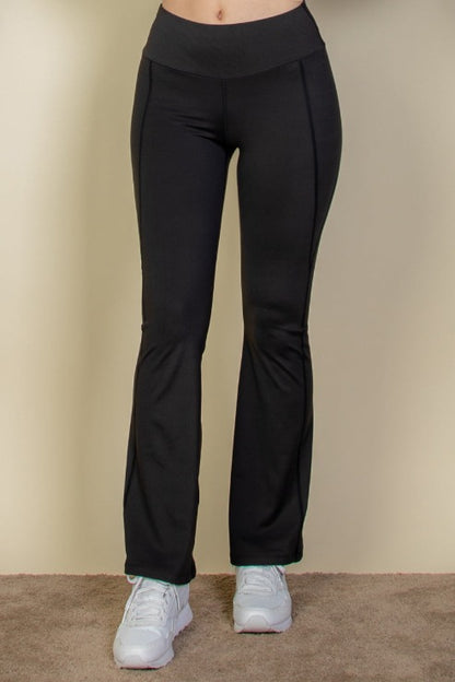 Wide Waistband Flare Leg Pants - Capella Apparel