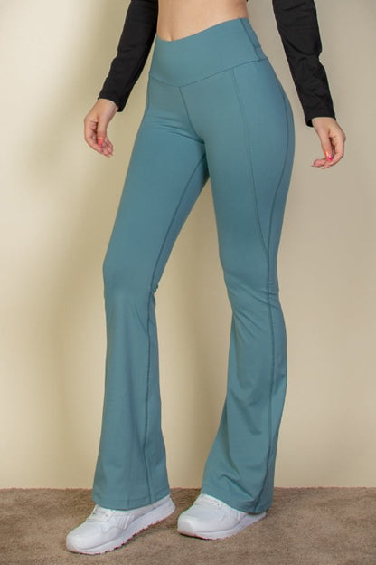 Wide Waistband Flare Leg Pants - Capella Apparel