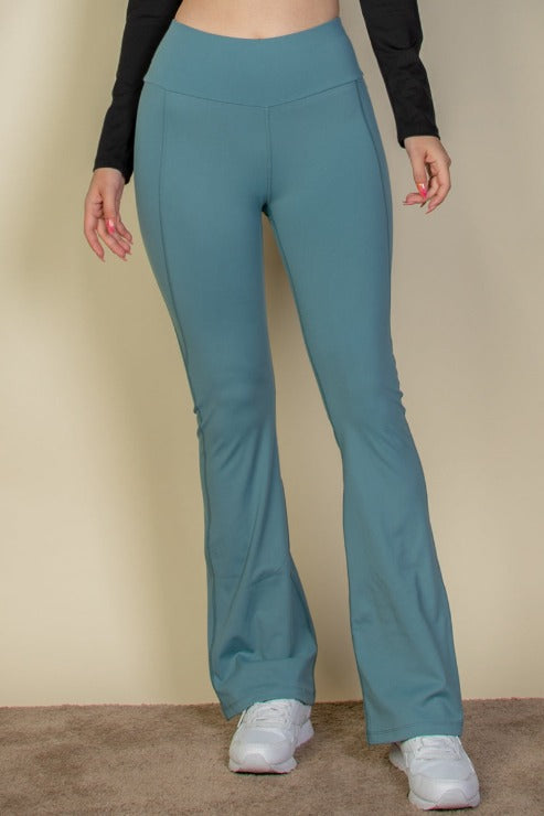 Wide Waistband Flare Leg Pants - Capella Apparel