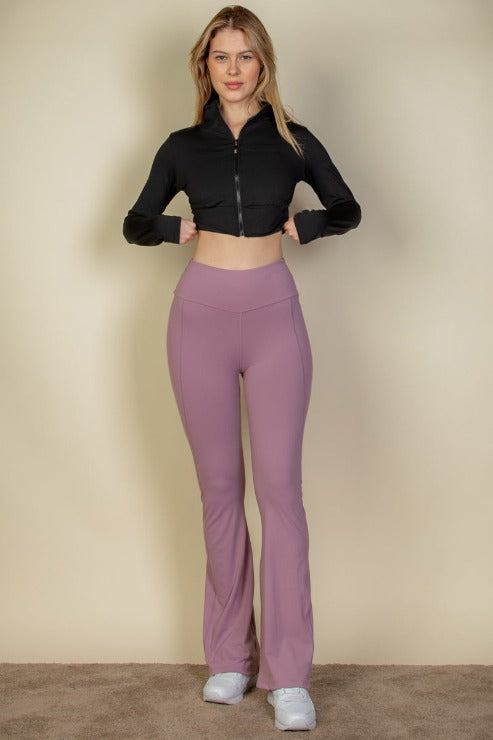 Wide Waistband Flare Leg Pants - Capella Apparel