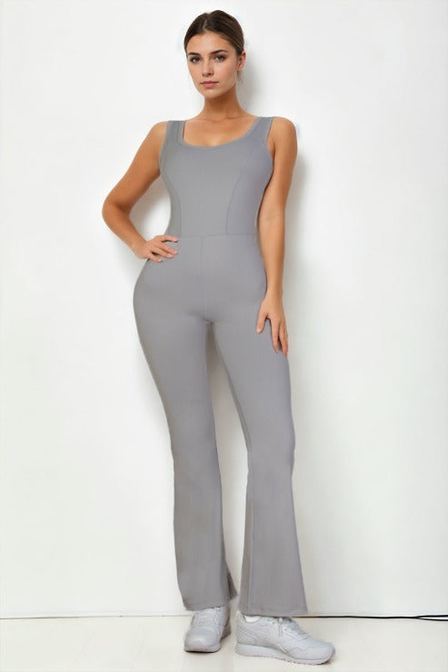 Solid Flare Leg Sports Jumpsuit - Capella Apparel