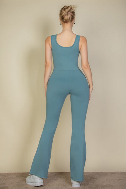 Solid Flare Leg Sports Jumpsuit - Capella Apparel