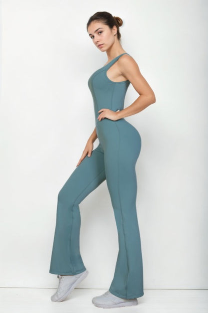 Solid Flare Leg Sports Jumpsuit - Capella Apparel