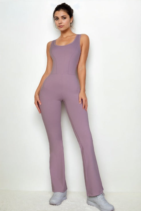 Solid Flare Leg Sports Jumpsuit - Capella Apparel