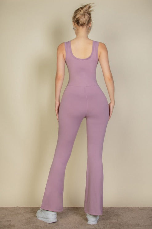 Solid Flare Leg Sports Jumpsuit - Capella Apparel