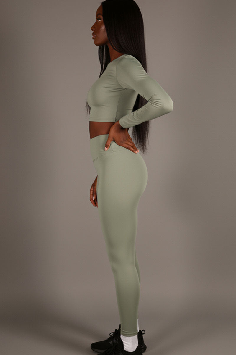 Long Sleeve Crop Top & High Waist Leggings Activewear Set