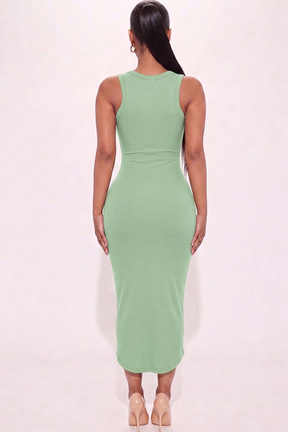 Vestido midi sin mangas con cuello dividido