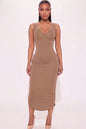 Vestido midi sin mangas con cuello dividido