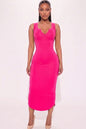 Vestido midi sin mangas con cuello dividido