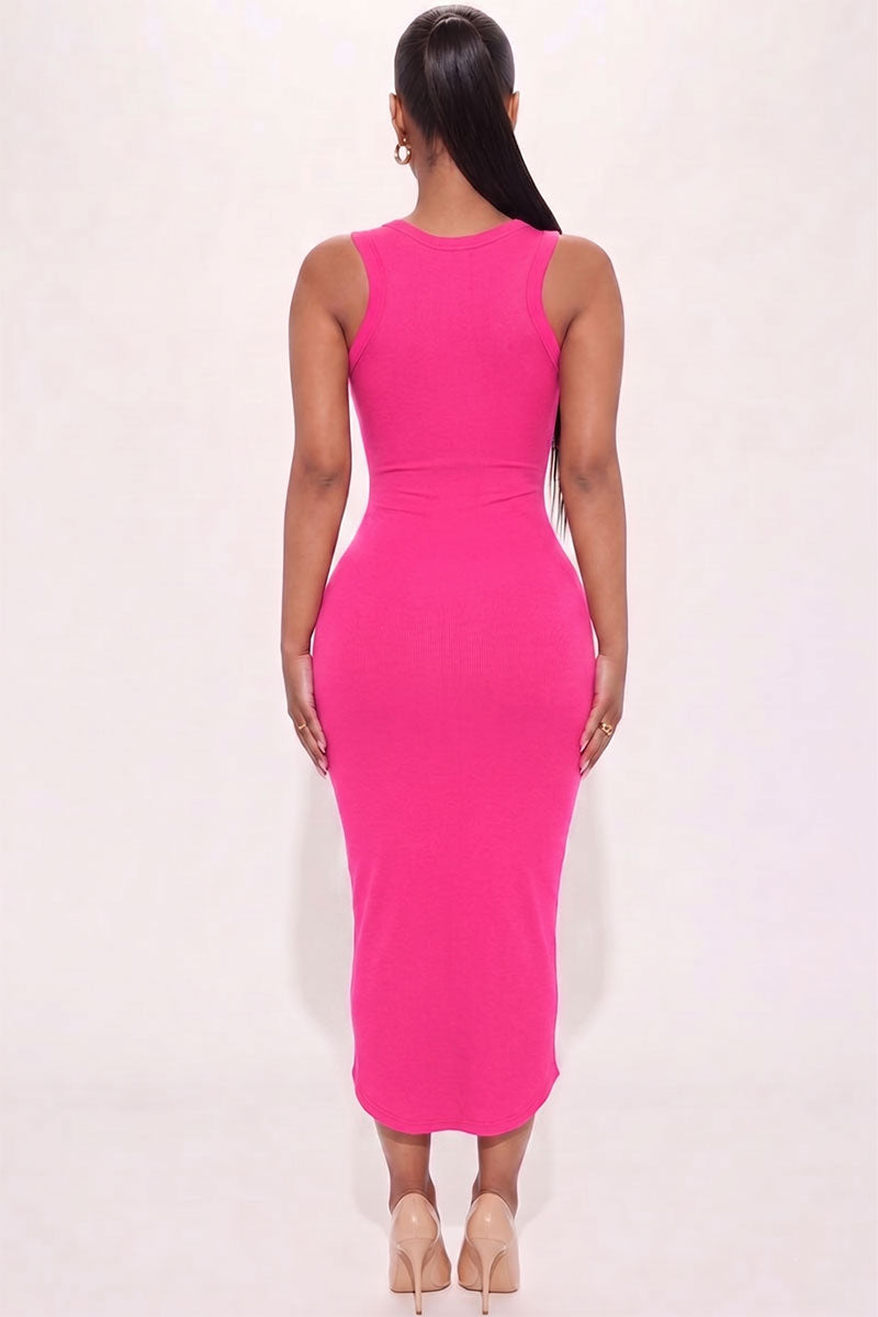 Vestido midi sin mangas con cuello dividido