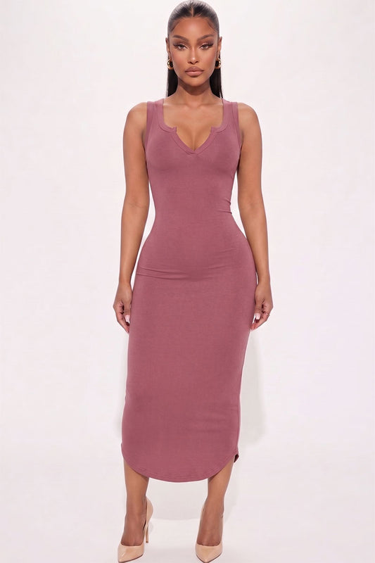 Split Neck Tank Midi Dress