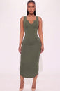 Vestido midi sin mangas con cuello dividido