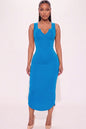 Vestido midi sin mangas con cuello dividido