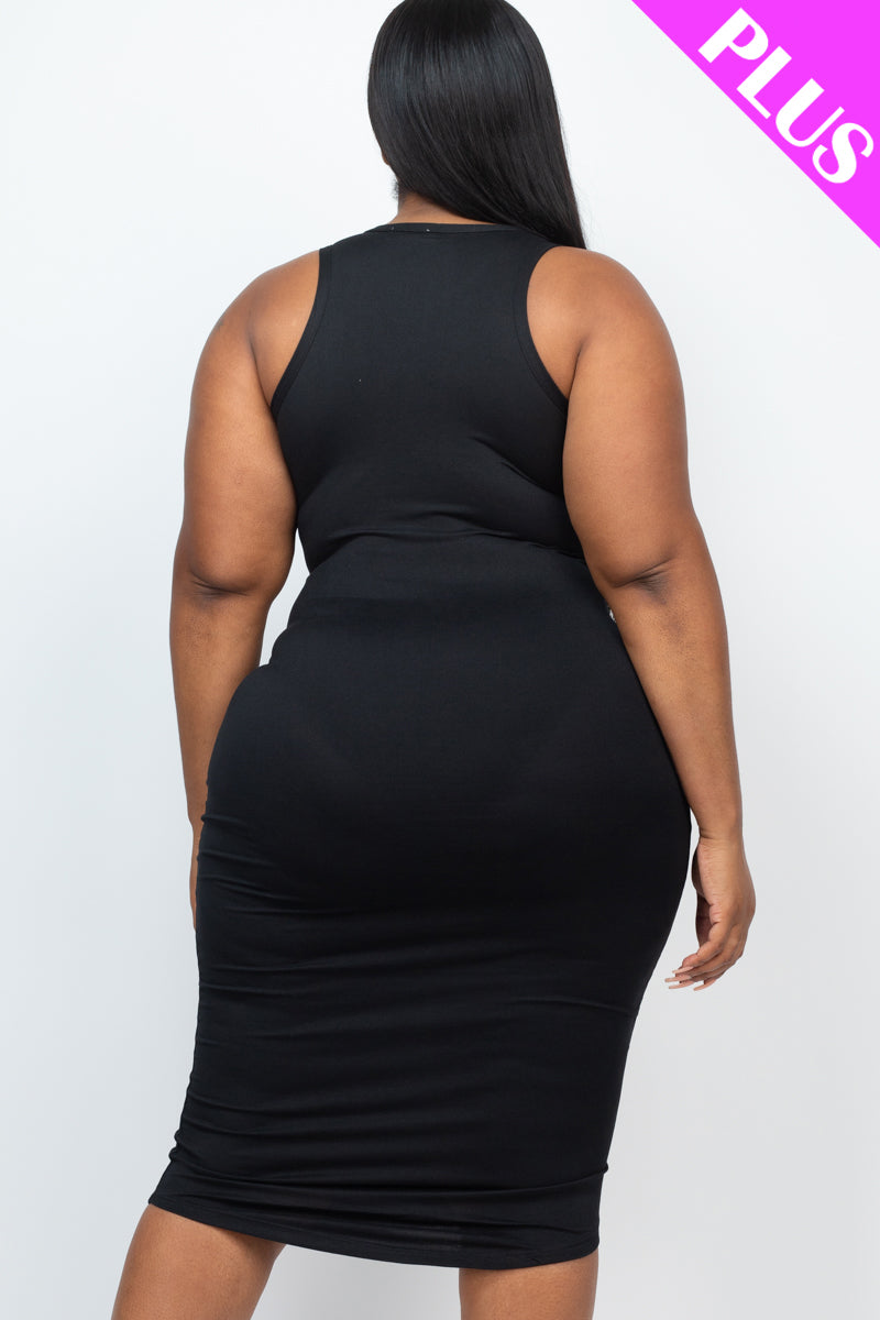 Plus Size Split Neck Tank Midi Dress - Wholesale Capella Apparel