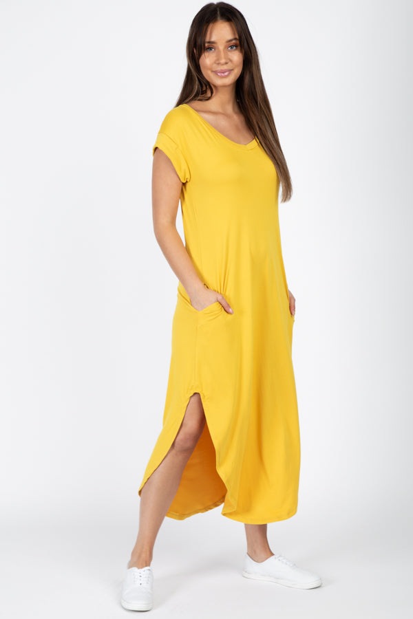 Cap Sleeve V Neck Maxi Dress