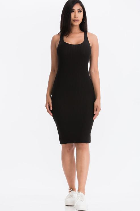 Ribbed Back Slit Bodycon Midi Dress - Wholesale Capella Apparel