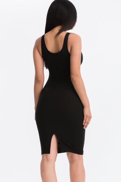 Ribbed Back Slit Bodycon Midi Dress - Wholesale Capella Apparel