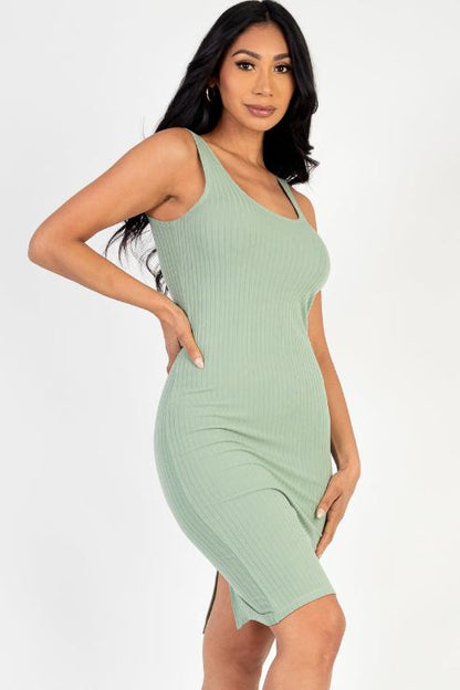 Ribbed Back Slit Bodycon Midi Dress - Wholesale Capella Apparel