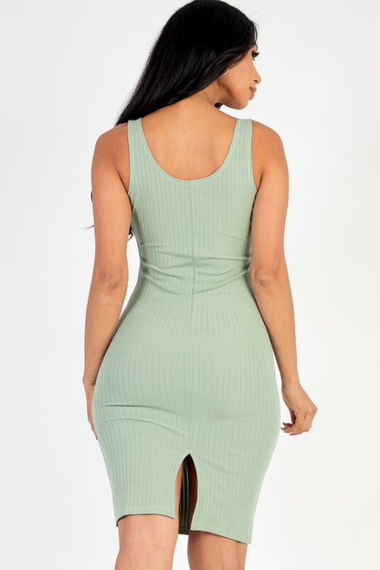 Ribbed Back Slit Bodycon Dress (CAPELLA) - Capella Apparel