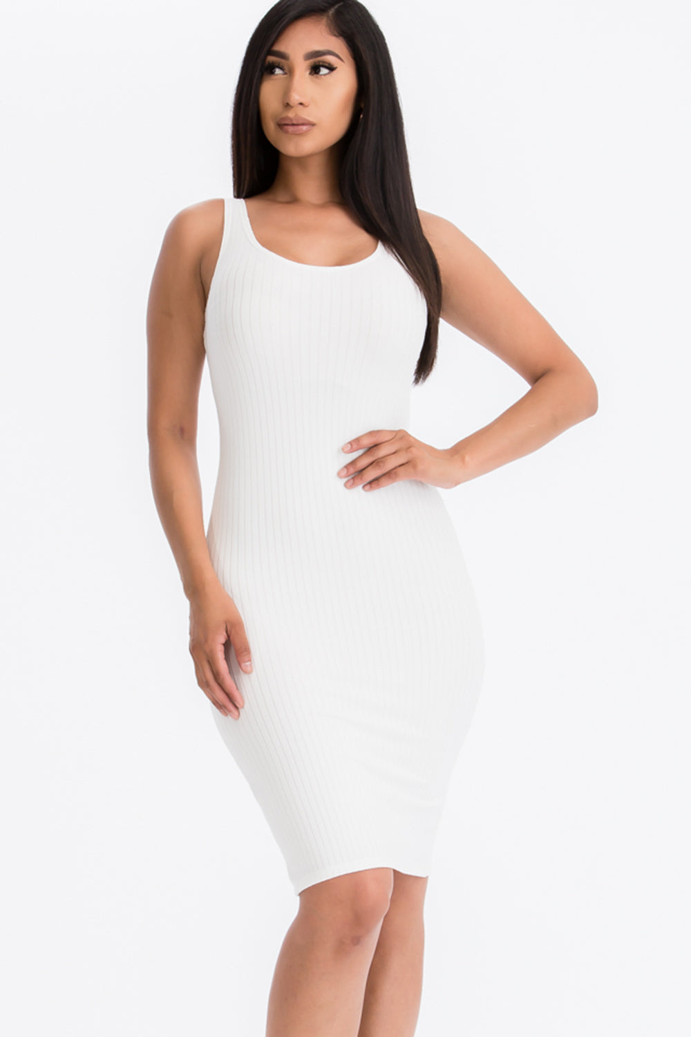 Ribbed Back Slit Bodycon Dress (CAPELLA) - Capella Apparel