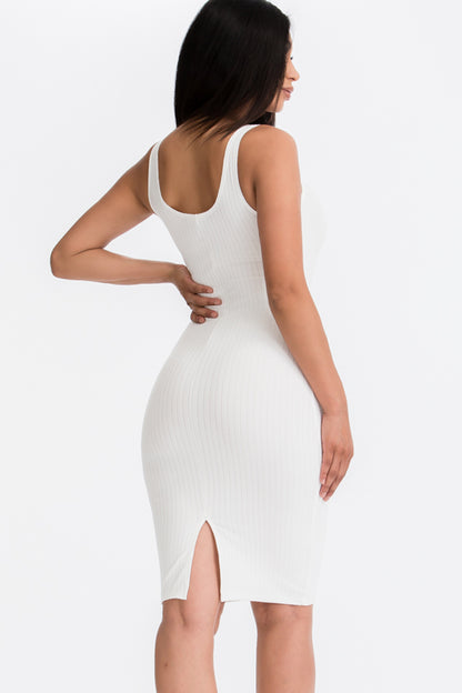 Ribbed Back Slit Bodycon Dress (CAPELLA) - Capella Apparel