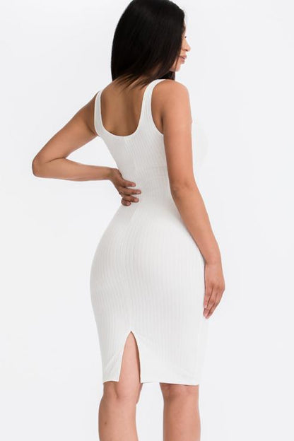 Ribbed Back Slit Bodycon Midi Dress - Wholesale Capella Apparel