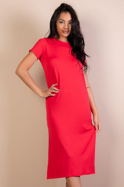 Side Slit Comfy Midi Dress - Wholesale Capella Apparel