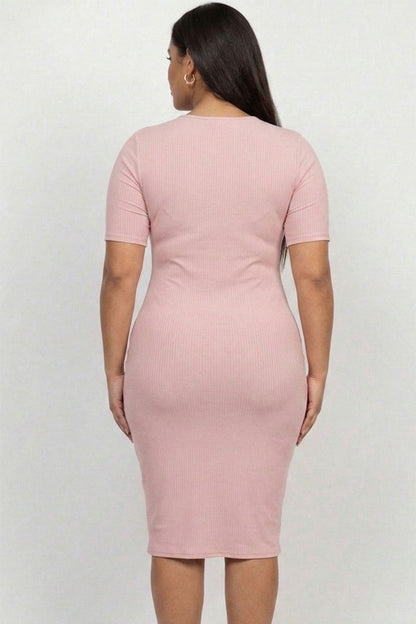 Plus Size Short Sleeved Ribbed Bodycon Midi Dress