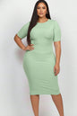 Plus Size Short Sleeved Ribbed Bodycon Midi Dress