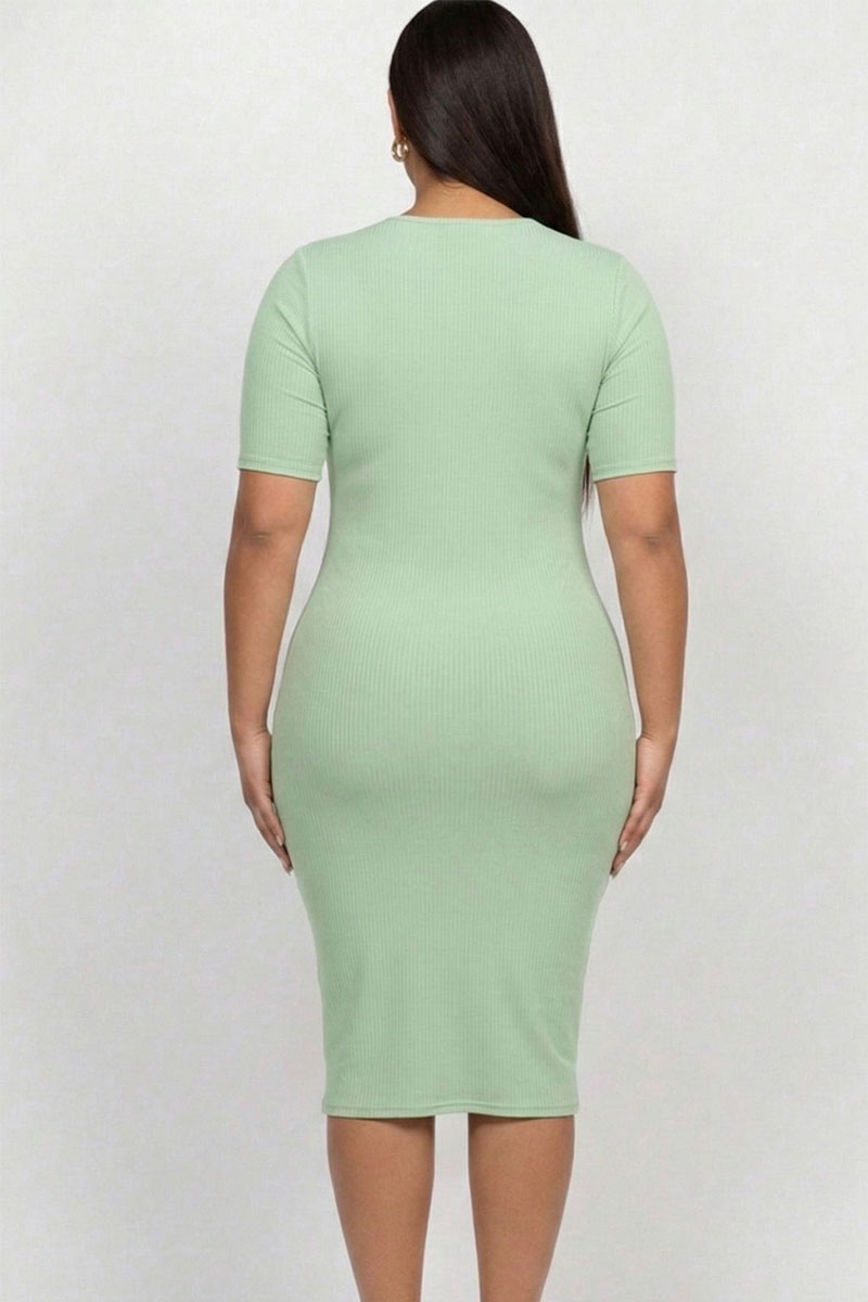 Plus Size Short Sleeved Ribbed Bodycon Midi Dress