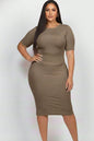 Plus Size Short Sleeved Ribbed Bodycon Midi Dress