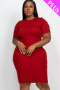 Plus Size Short Sleeved Ribbed Bodycon Midi Dress