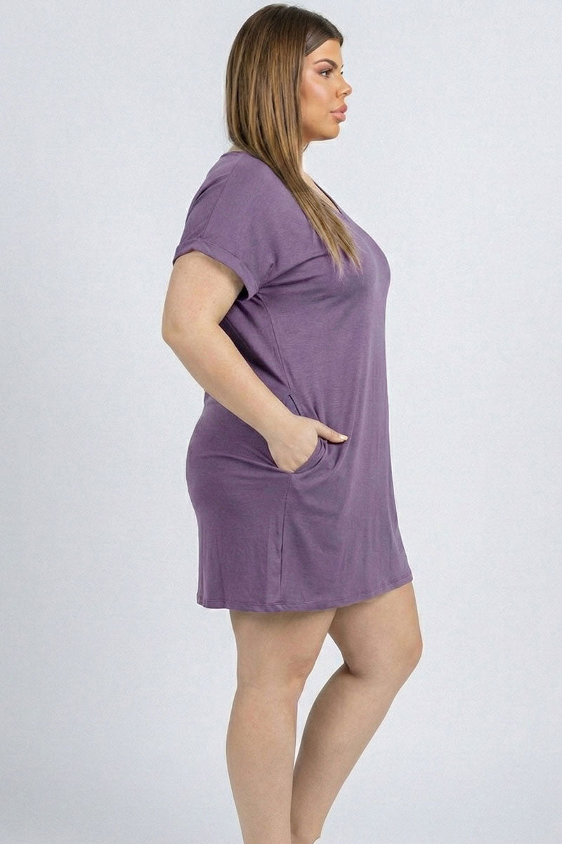 Plus Size Cap Sleeve Pocket Mini Dress