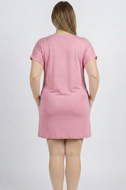 Plus Size Cap Sleeve Pocket Mini Dress