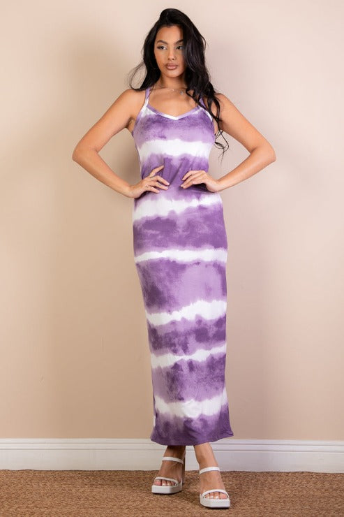 Stripe Tie-Dye Printed Maxi Dress - Wholesale Capella Apparel