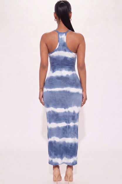 Vestido largo con estampado tie-dye a rayas
