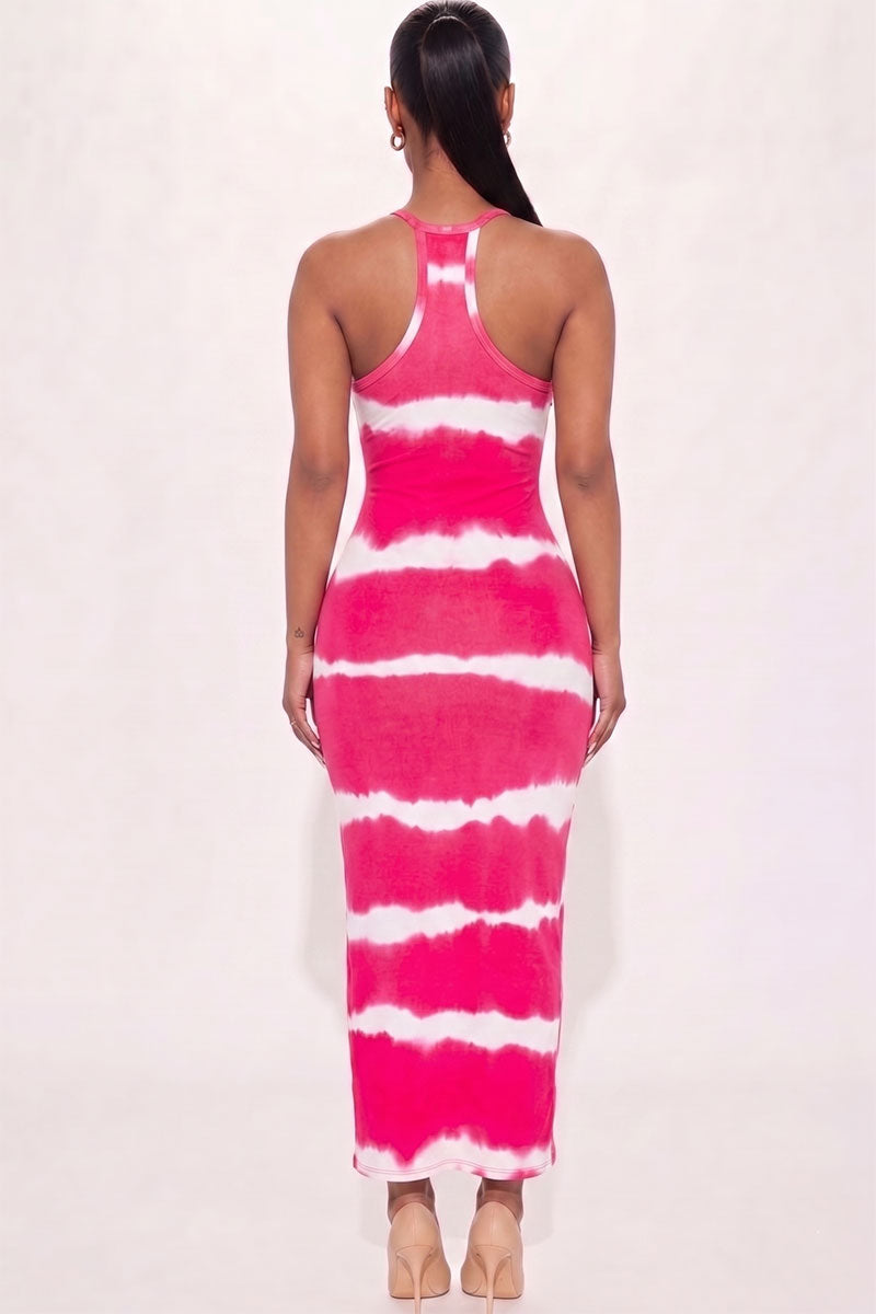 Vestido largo con estampado tie-dye a rayas