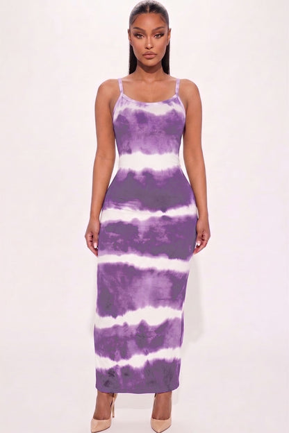 Vestido largo con estampado tie-dye a rayas