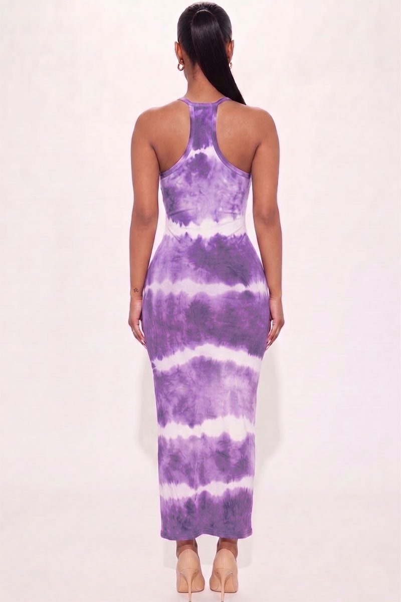Vestido largo con estampado tie-dye a rayas