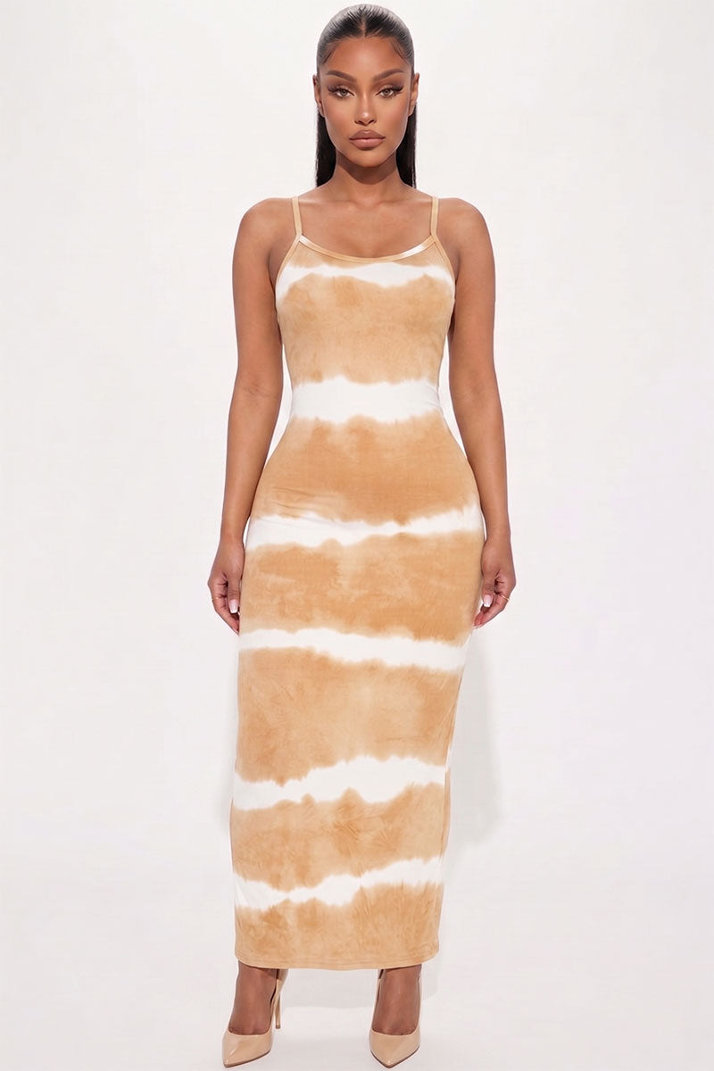 Vestido largo con estampado tie-dye a rayas
