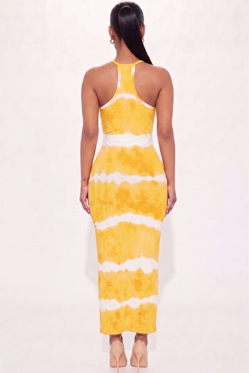 Vestido largo con estampado tie-dye a rayas