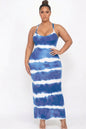 Plus Size Stripe Tie-Dye Printed Maxi Dress